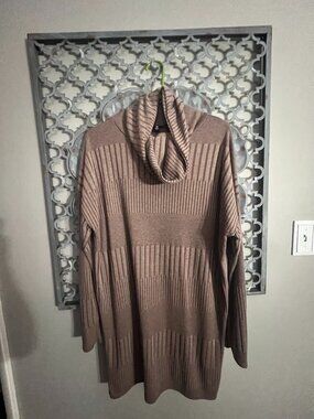 Lulus Taupe Ribbed Cowl Neck Sweater Dress Size Medium